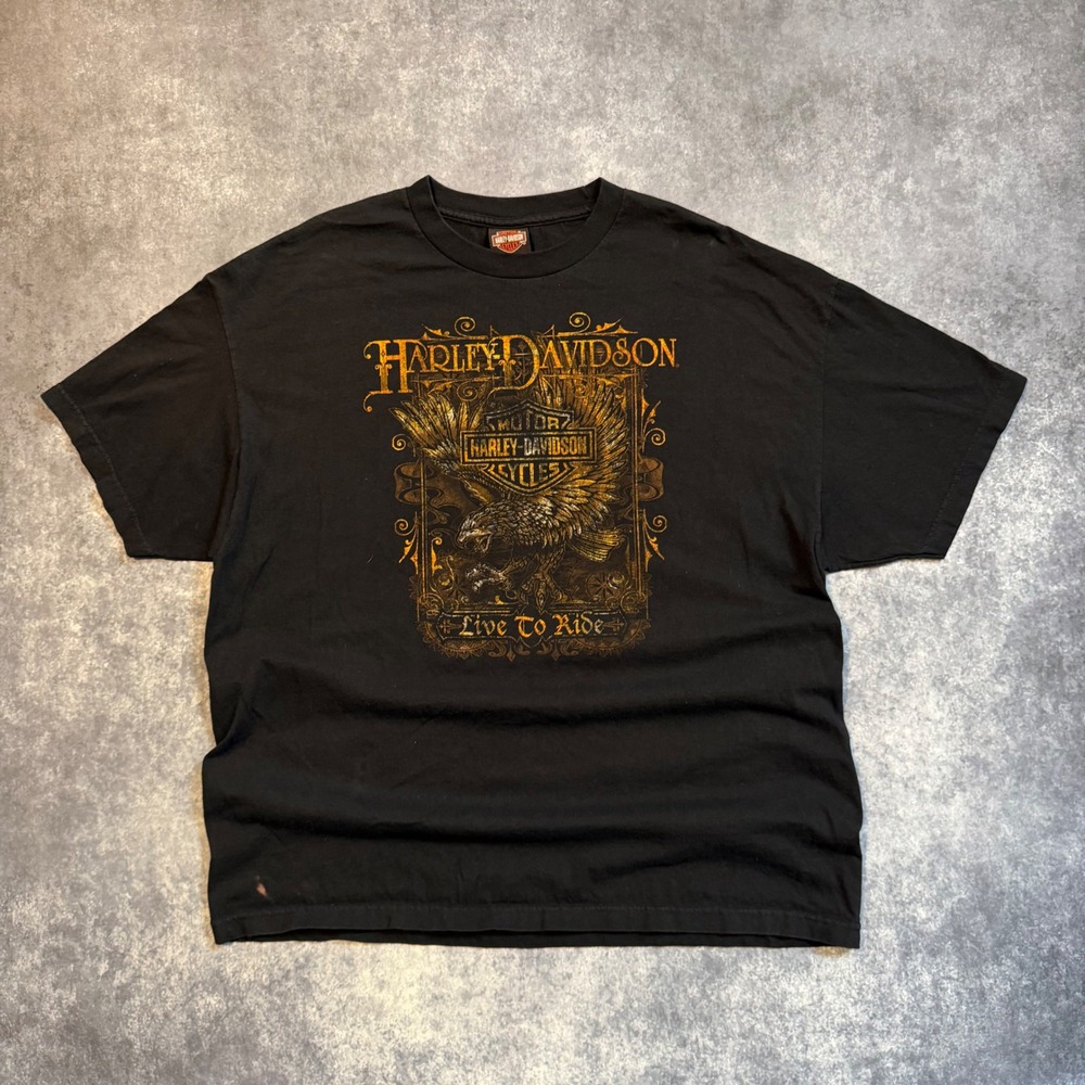 Harley Davidson Indy West Live To Ride Eagle Graphic T-Shirt Black Mens‎ 2XL